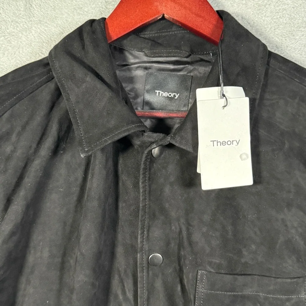 Theory Suede Leather Overshirt Mens L Black Reece SB Snap Front Jacket
